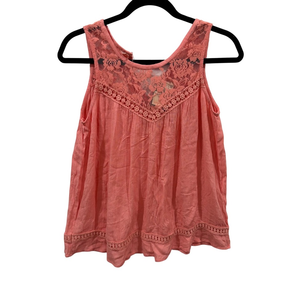 Roper Womens Coral Pink Lace Yoke Sleeveless Boho Western Blouse Top S